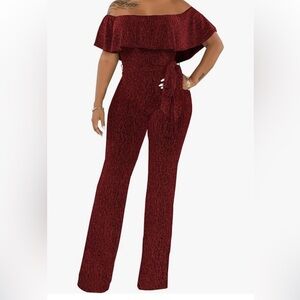 New Sexy Sparkly Classy Jumpsuits Casual Off Shoulder Loose Wide Leg Clubwear
